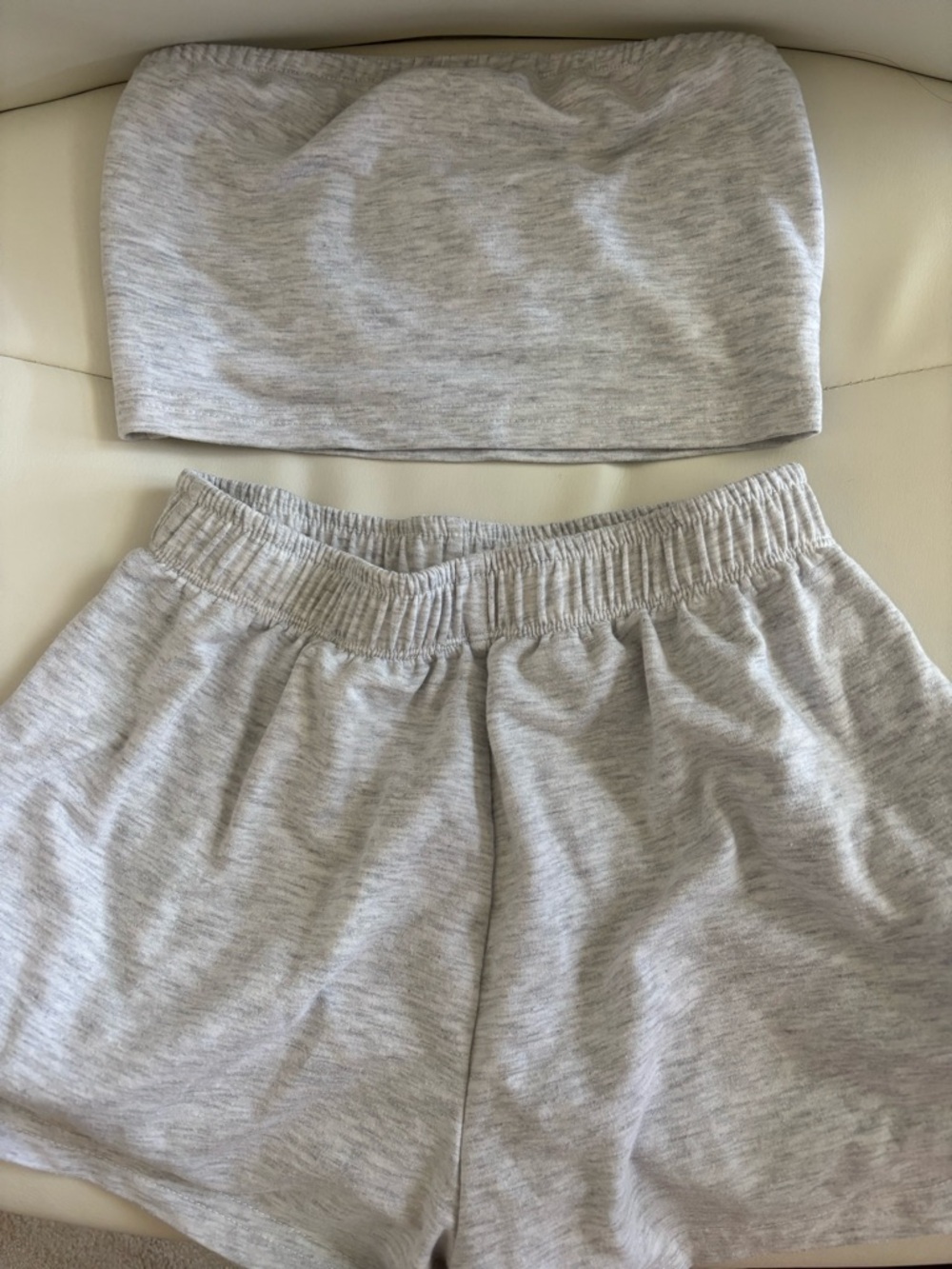 Light Heather Gray Tube Top and Elastic Waist Shorts Set